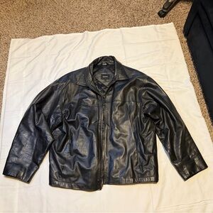 Men's Classic Black Leather Jacket Coat XXL